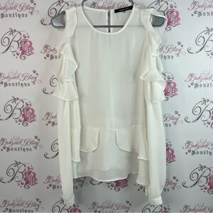 Sugar + l!ps long sleeve cold shoulder open Chic White Ruffle Sleeve Blouse